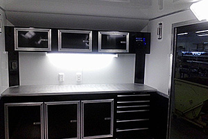 Car Hauler custom cabinetry for flat front trailer